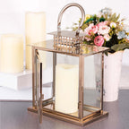 Stainless Steel Candle Lantern Cage Top Design Rose Gold - Outdoor Metal Patio Lantern Centerpiece 10"
