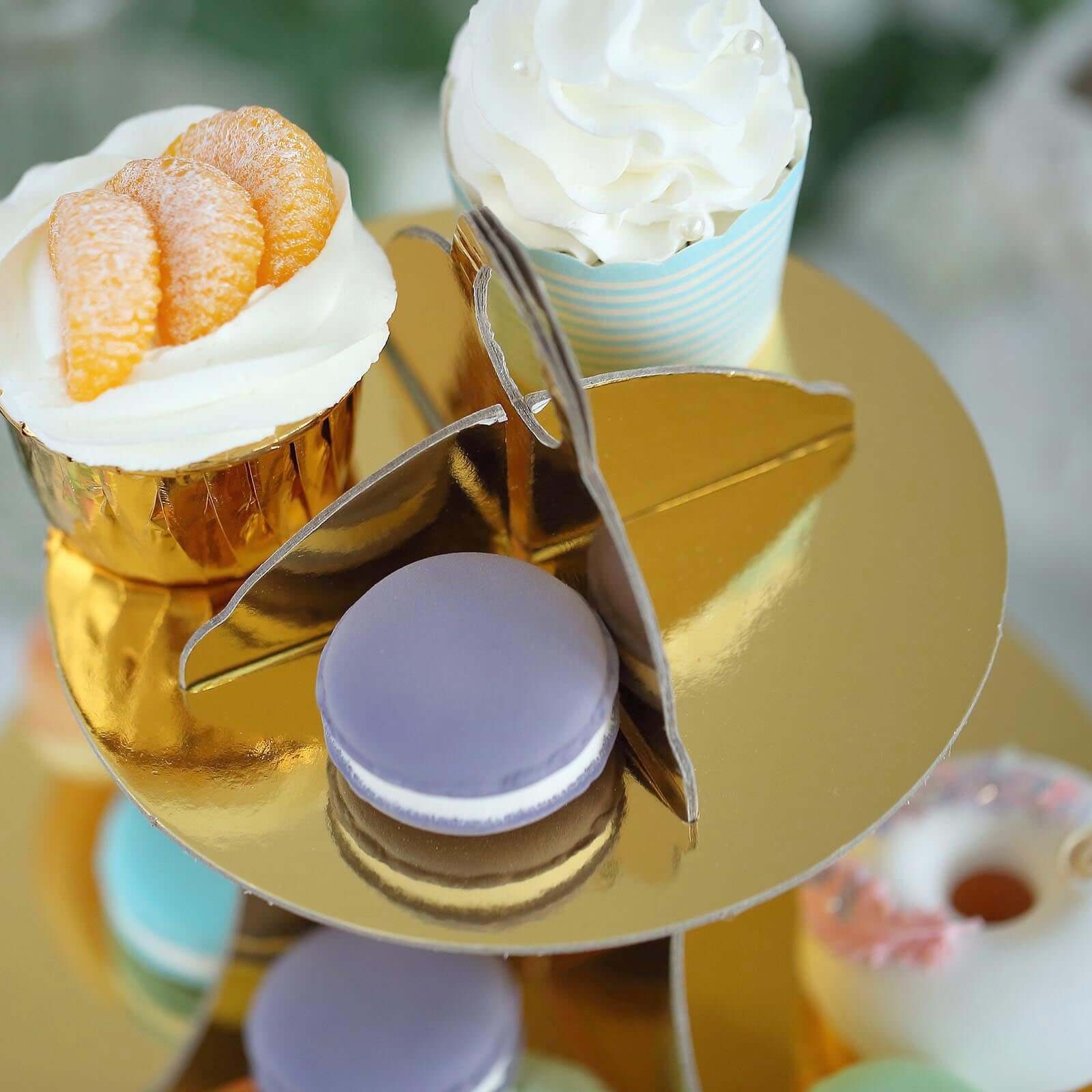 3-Tier Cardboard Cupcake Stand Metallic Gold - Reusable Dessert Table Display Tower for Classy Birthday Wedding Party Decoration 14"