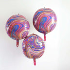 3 Pack 13" Purple Gold Marble Orbz Foil Balloons, 4D Sphere Mylar Balloons