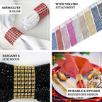 10 Pack Rhinestone Napkin Rings with Velcro Brooch Buckle Black - Stylish Design for Chair Sashes