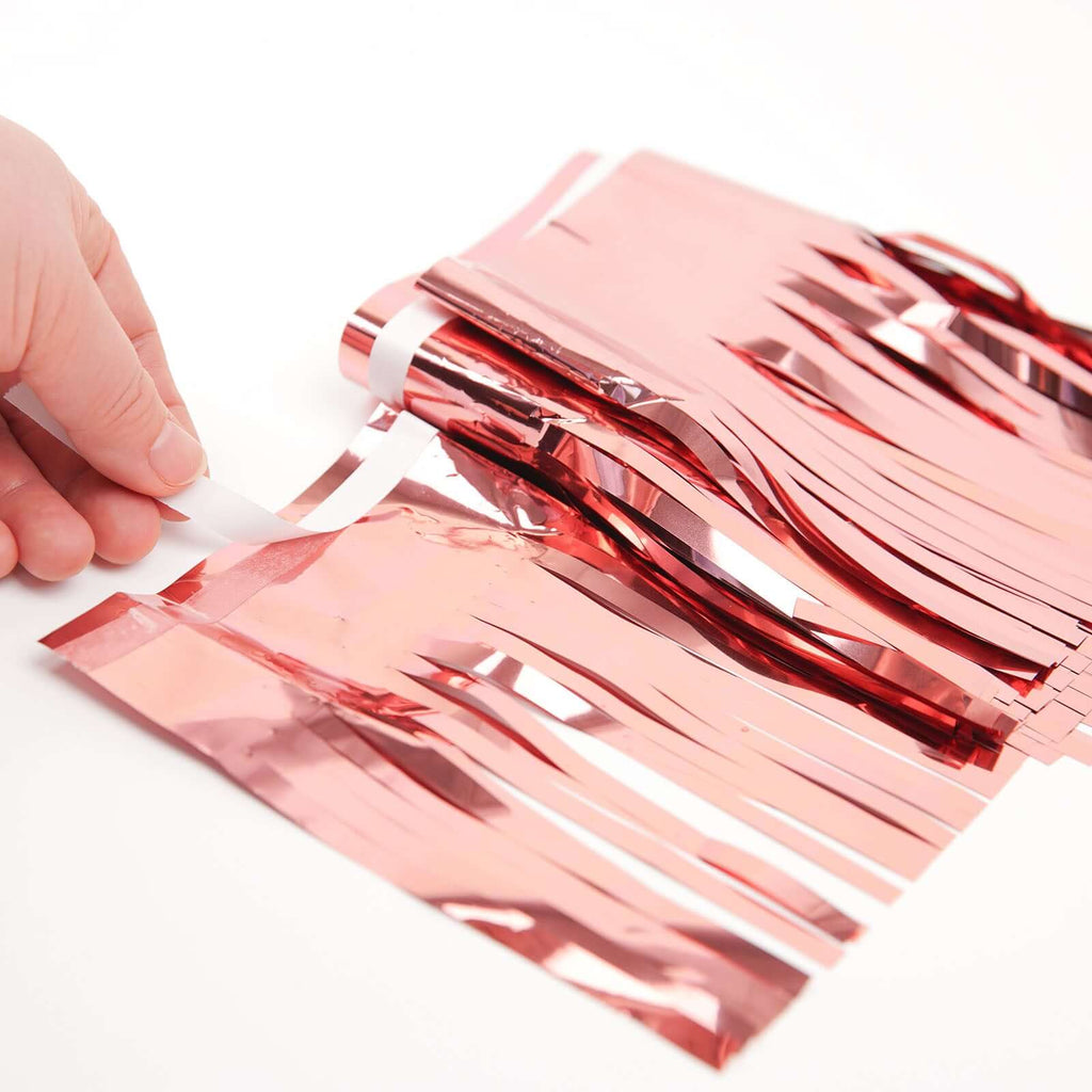 16ft Metallic Rose Gold Foil Tassel Fringe Backdrop Banner, Tinsel Garland Decor