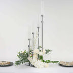 8 Arm Cluster Taper Candle Holder Silver - Stunning Large Candle Arrangement With Clear Glass Shades for Grand Banquets & Celebrations 42"