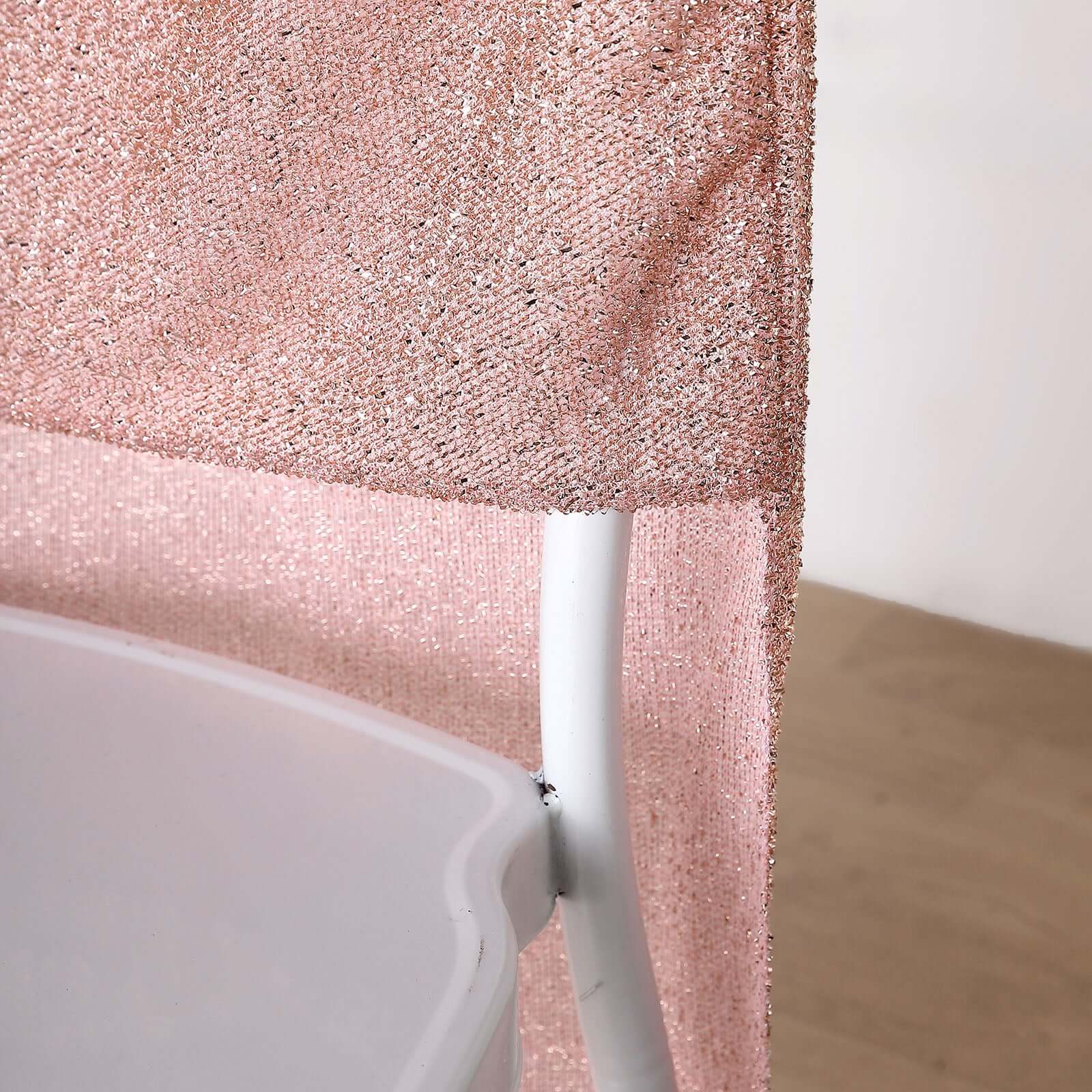Stretch Spandex Chair Back Slipcover with Metallic Shimmer Tinsel Rose Gold - Durable Chiavari Chair Back Cover
