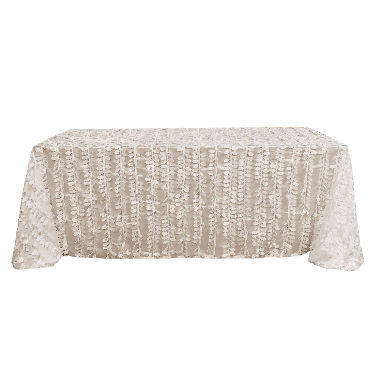 Taffeta 90"x132" Rectangle Tablecloth Beige | 3D Leaf Petal Design Seamless Table Cover