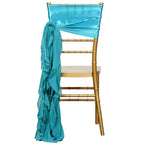 Chiffon Chair Sash with Curly Design Turquoise - Stylish Chair Decorations