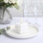 2-Pack LED Flameless Cube Candles Flickering Warm White/White - Battery Operated Bubble Design 2"