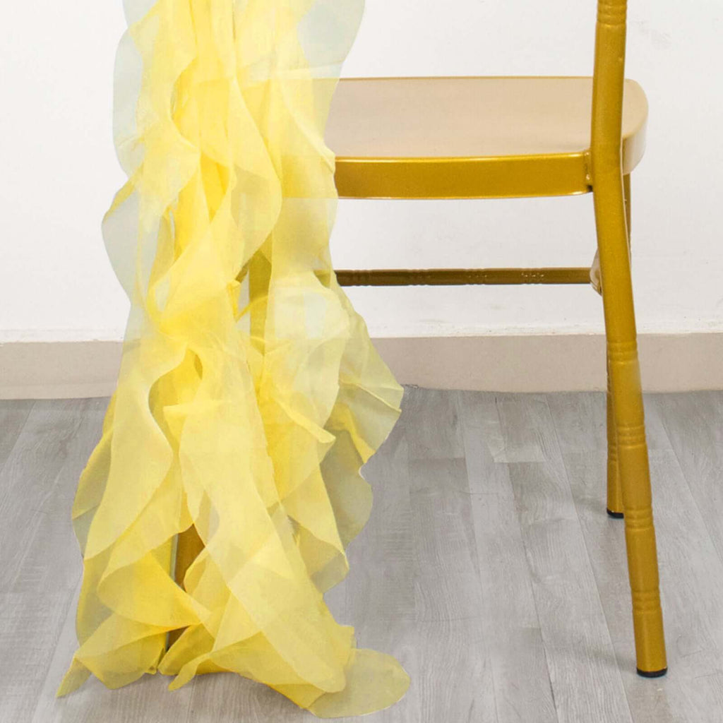 Chiffon Chair Sash with Curly Design Yellow - Stylish Chair Decorations