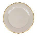 6-Pack Acrylic Round Charger Plates 13" in Taupe with Gold Beaded Rim, Decorative Dinner Party Charger Tableware