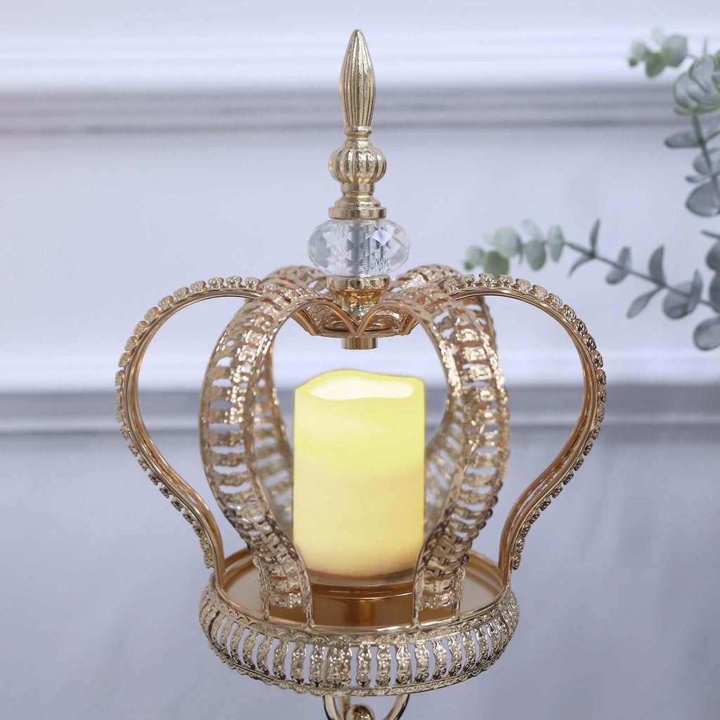 Metal Crown Spiral Pillar Candle Holder Stand Gold - Jeweled Votive Candle Centerpiece 18"