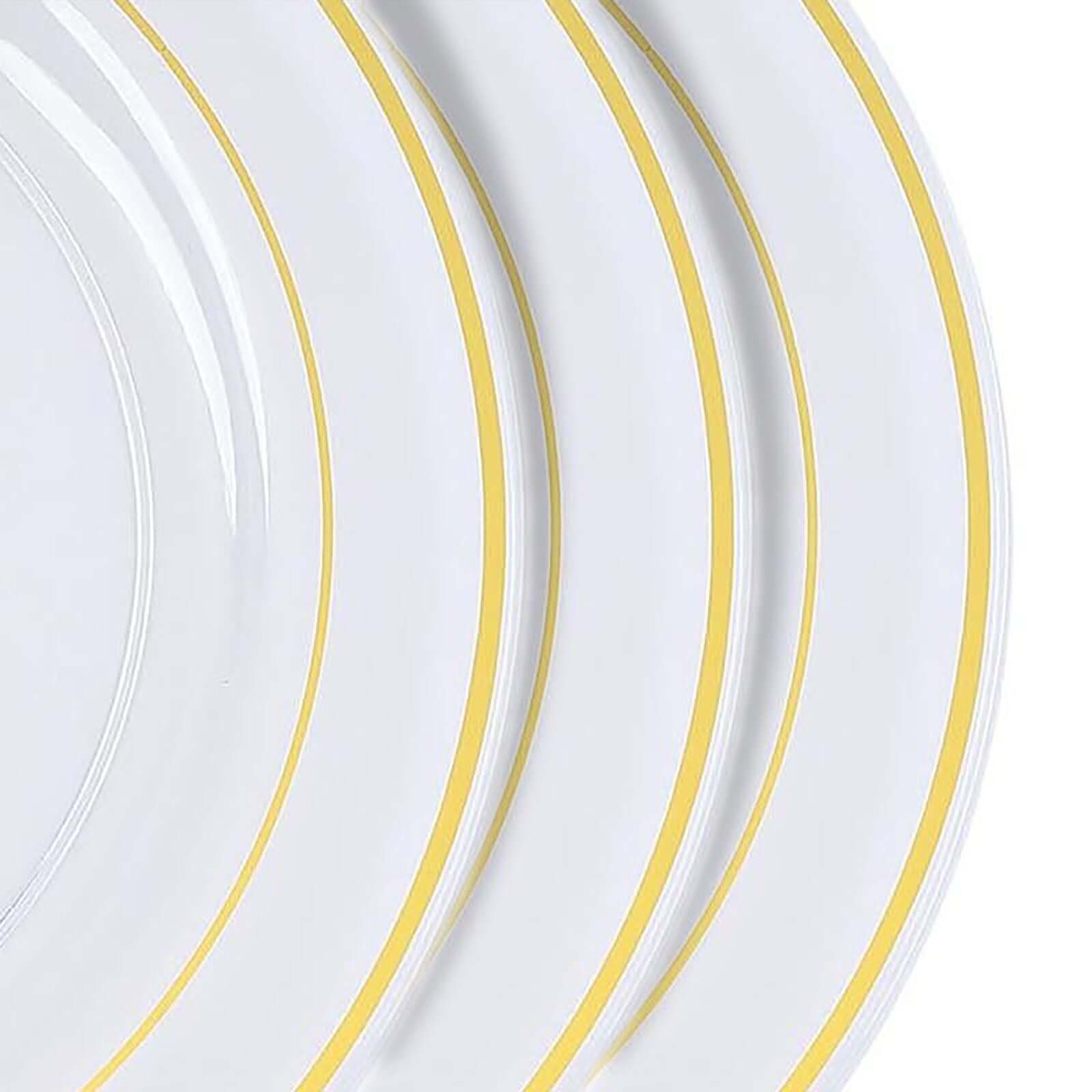 10-Pack Plastic Dinner Plates Clear with TrÃ¨s Chic Gold Rim - Perfect Disposable Party Plates 10"