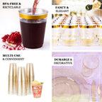 12-Pack Plastic Party Cups Clear with Rose Gold Rim - Durable Disposable Tumblers for Banquets & Special Occasions 10oz