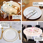 10-Pack Plastic Dinner Plates White with TrÃ¨s Chic Rose Gold Rim - Perfect Disposable Party Plates 10"
