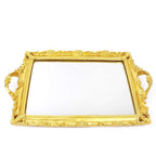 Resin Mirrored Rectangle Serving Tray 15"x10" in Metallic Gold with Baroque Design, Stylish Decorative Vanity Tray Centerpiece