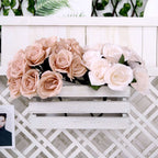 12" Dusty Rose Artificial Velvet-Like Fabric Rose Flower Bouquet Bush