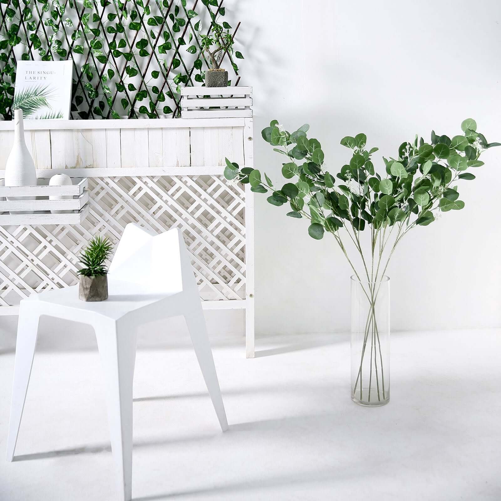 2 Bushes 40" Tall Green Artificial Eucalyptus Branches, Faux Plants