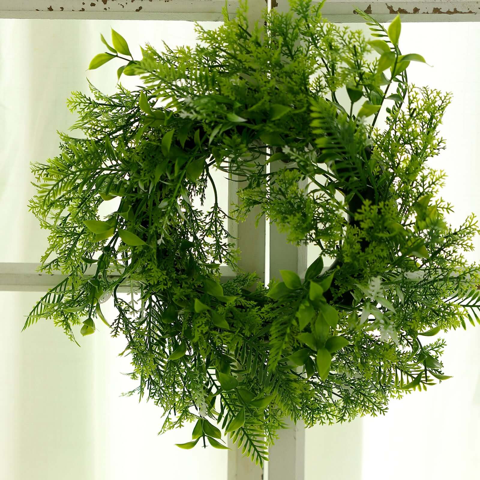 2 Pack 4" Green Artificial Fern Leaf Mix Pillar Candle Ring Wreaths