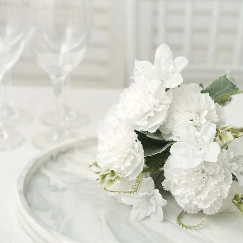 3 Pack 14" White Artificial Silk Carnation Flower Arrangements, Faux Floral Bouquets Bushes