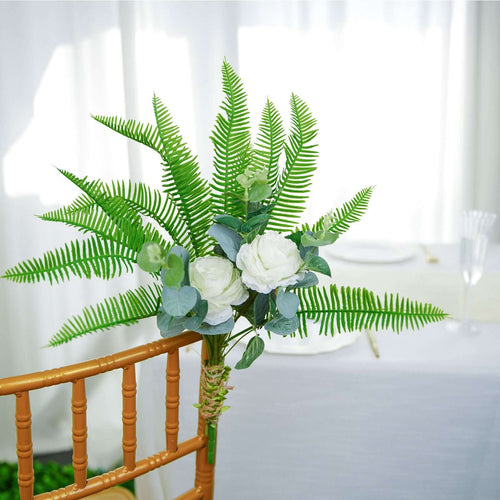 2 Stems Artificial Green Cycas Fern Leaf Indoor Bushes, Faux Plants