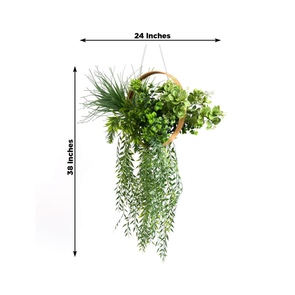 Faux Hanging Greenery with Gold Hoop Ceiling Decoration â€“ Perfect for Tablescapes 38" Long - Bell Racket Store