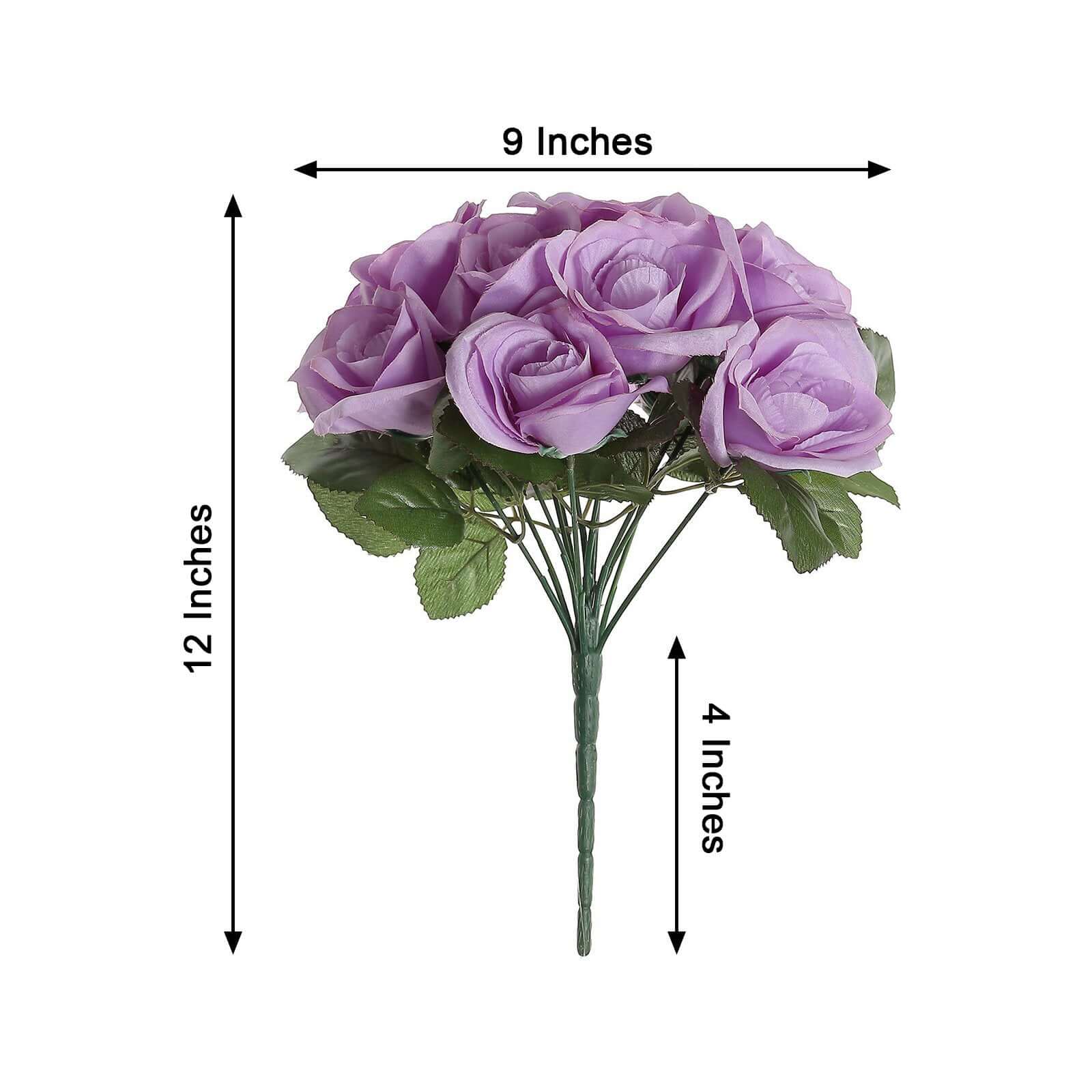 12" Lavender Lilac Artificial Velvet-Like Fabric Rose Flower Bouquet Bush