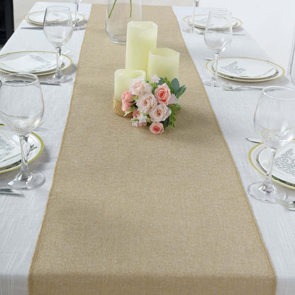 Faux Linen 14"x108" Table Runner Natural - Rustic Style Table Decor