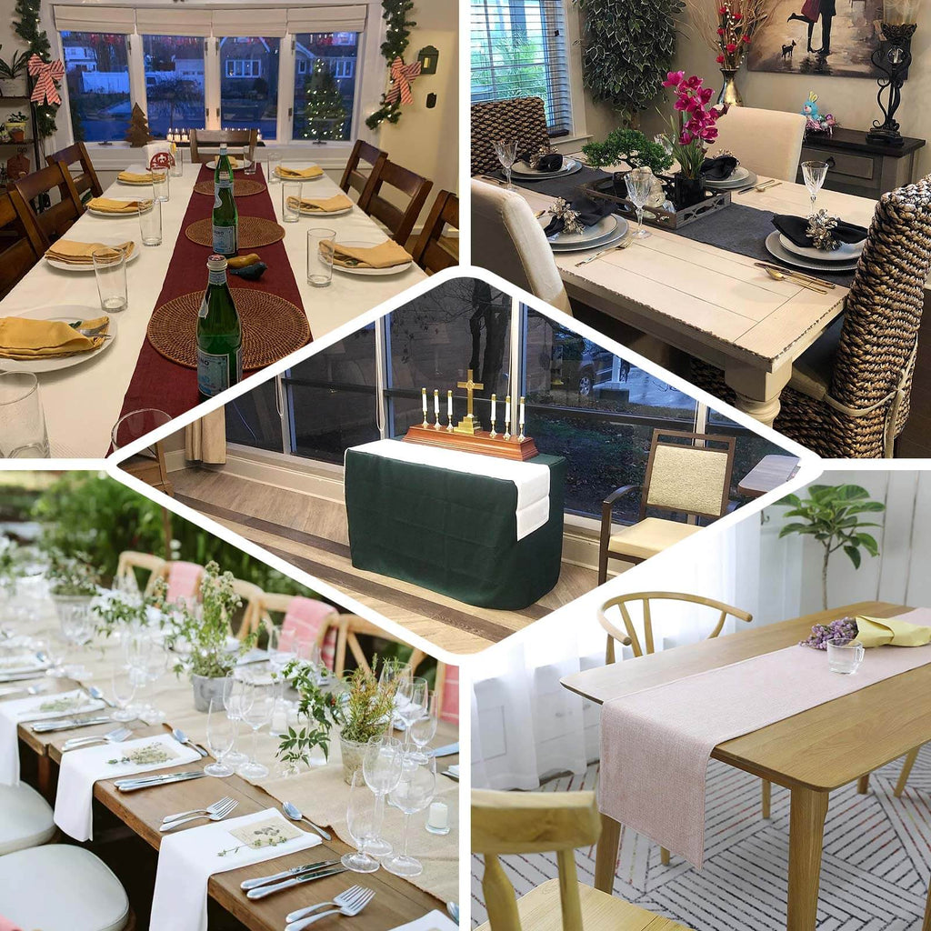 Faux Linen 14"x108" Table Runner Natural - Rustic Style Table Decor