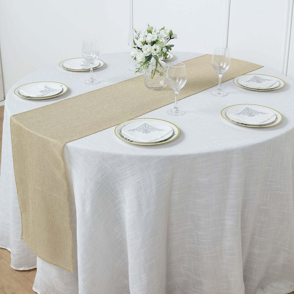 Faux Linen 14"x108" Table Runner Natural - Rustic Style Table Decor