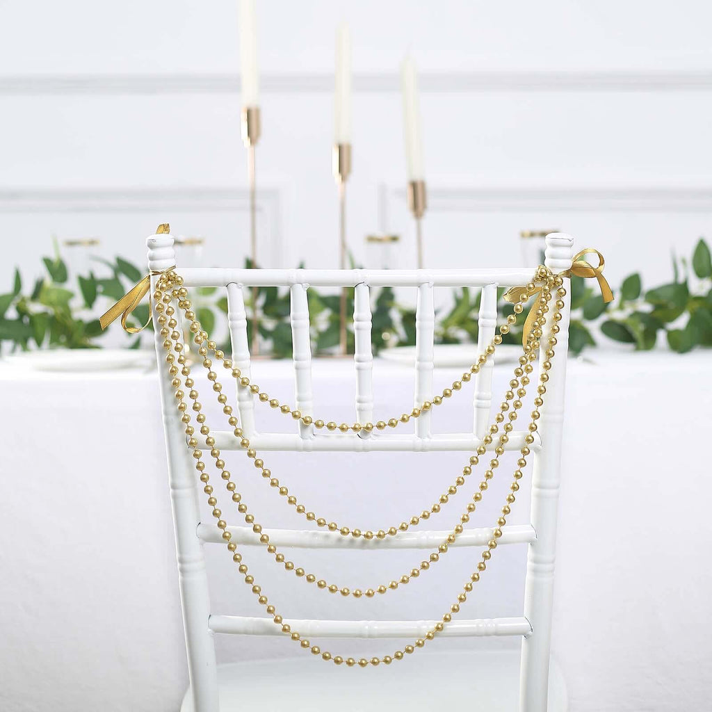 Faux Pearl Beaded 16" Chair Back Garland Sash Gold Gatsby-Inspired Style - Pre-Tied Chic Wedding Decor for Chiavari Chairs