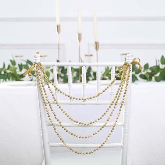 Faux Pearl Beaded 16" Chair Back Garland Sash Gold Gatsby-Inspired Style - Pre-Tied Chic Wedding Decor for Chiavari Chairs