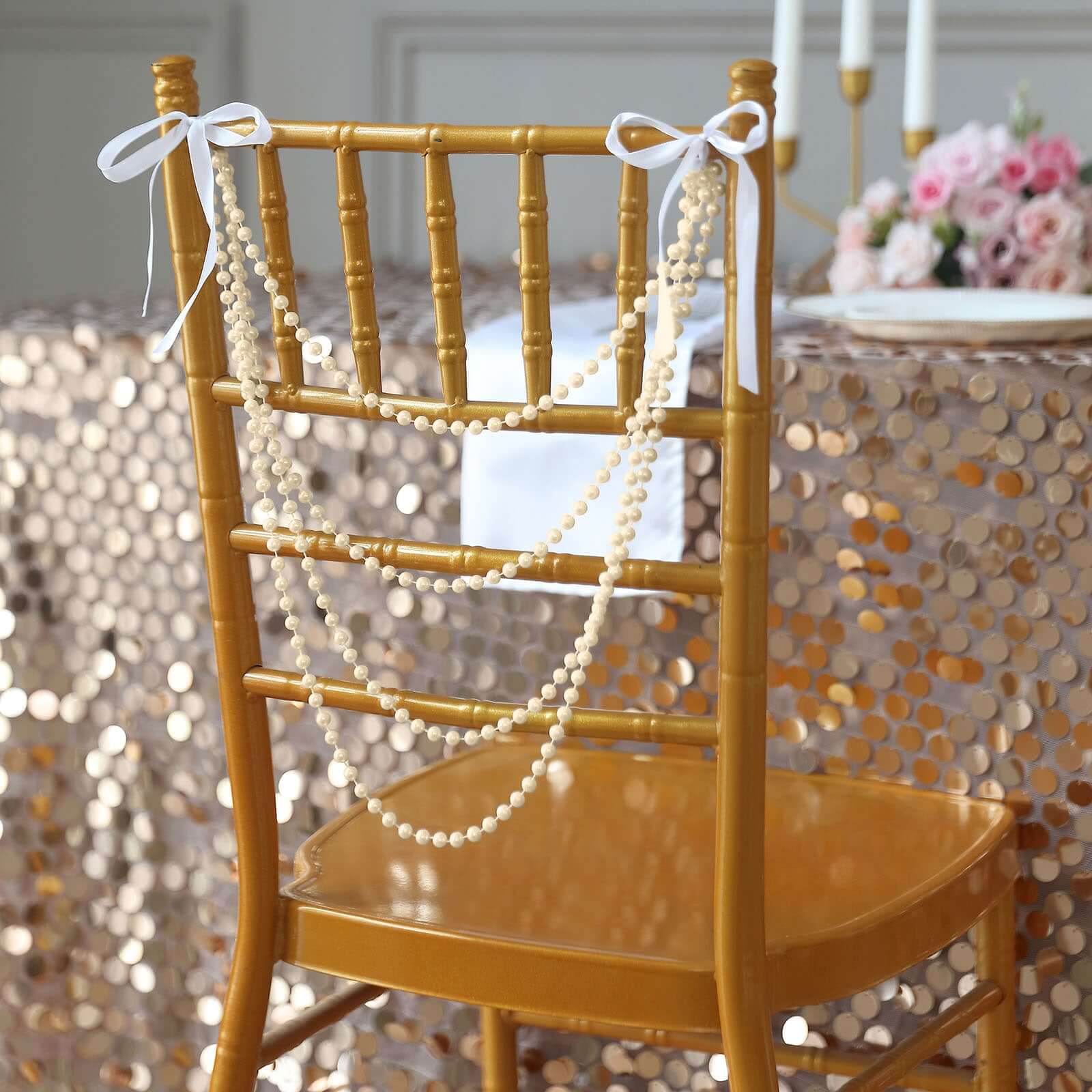 Faux Pearl Beaded 16" Chair Back Garland Sash Ivory Gatsby - Inspired Style - Pre - Tied Chic Wedding Decor for Chiavari Chairs - Bell Racket Store