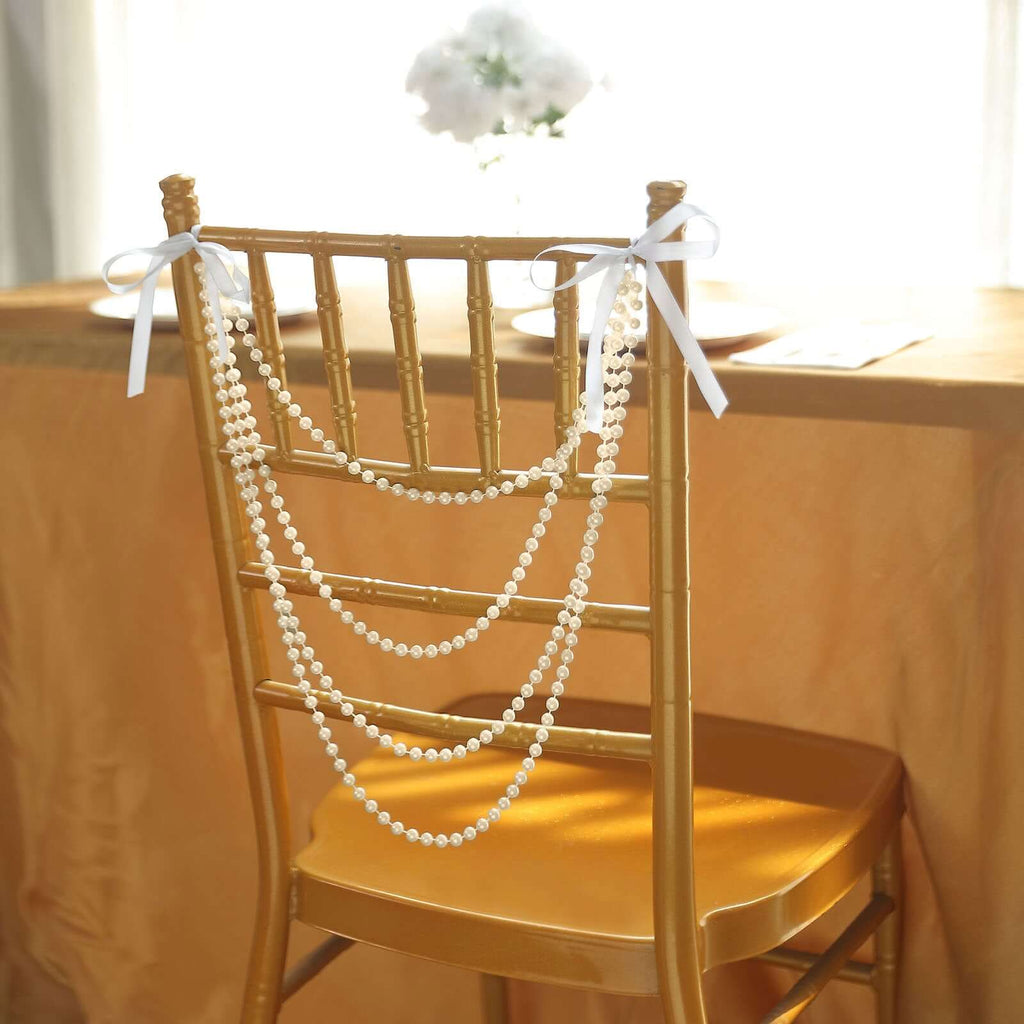 Faux Pearl Beaded 16" Chair Back Garland Sash Ivory Gatsby - Inspired Style - Pre - Tied Chic Wedding Decor for Chiavari Chairs - Bell Racket Store
