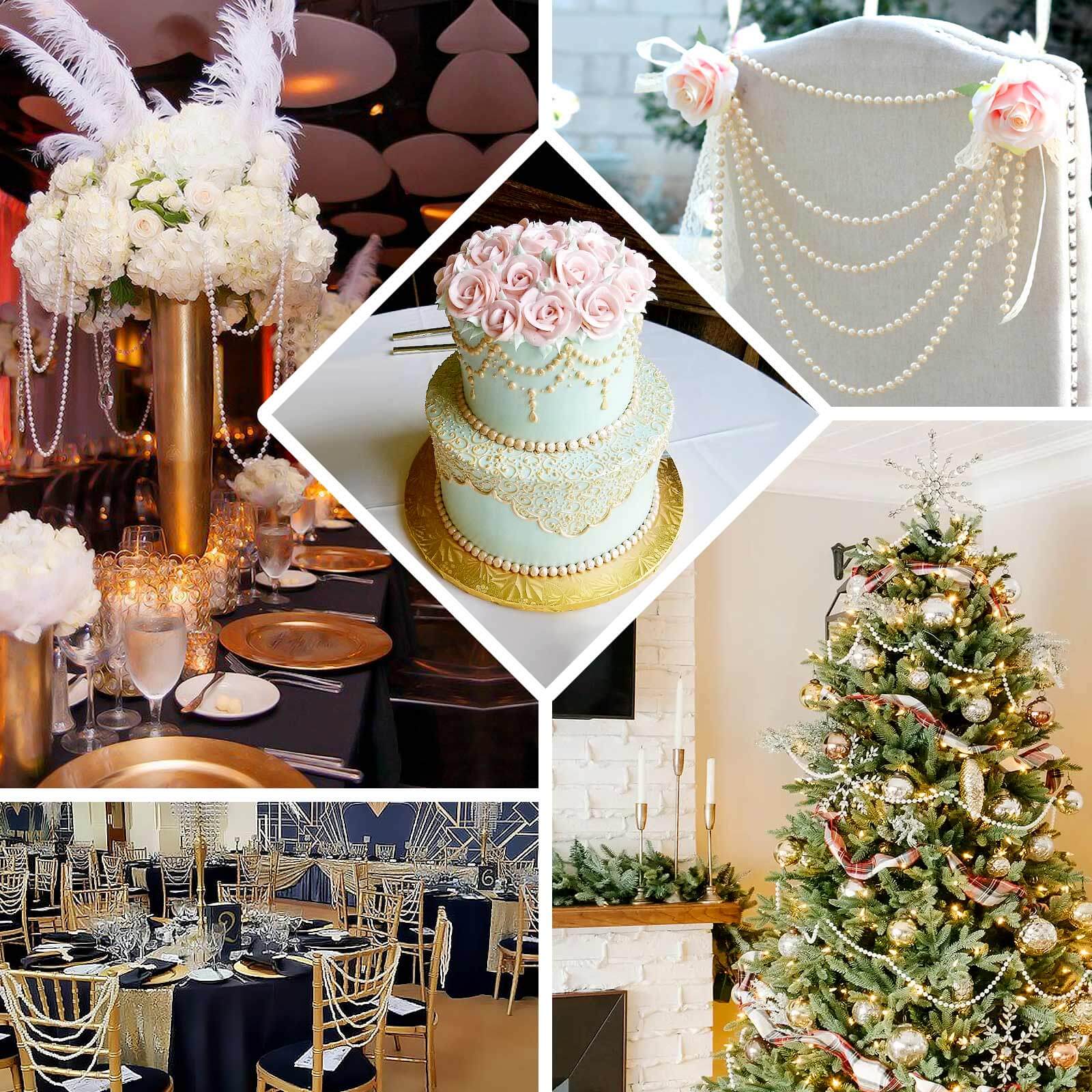 Faux Pearl Beaded 16" Chair Back Garland Sash Ivory Gatsby - Inspired Style - Pre - Tied Chic Wedding Decor for Chiavari Chairs - Bell Racket Store