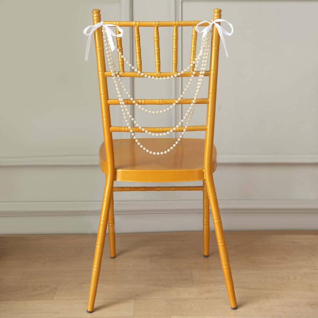 Faux Pearl Beaded 16" Chair Back Garland Sash Ivory Gatsby - Inspired Style - Pre - Tied Chic Wedding Decor for Chiavari Chairs - Bell Racket Store
