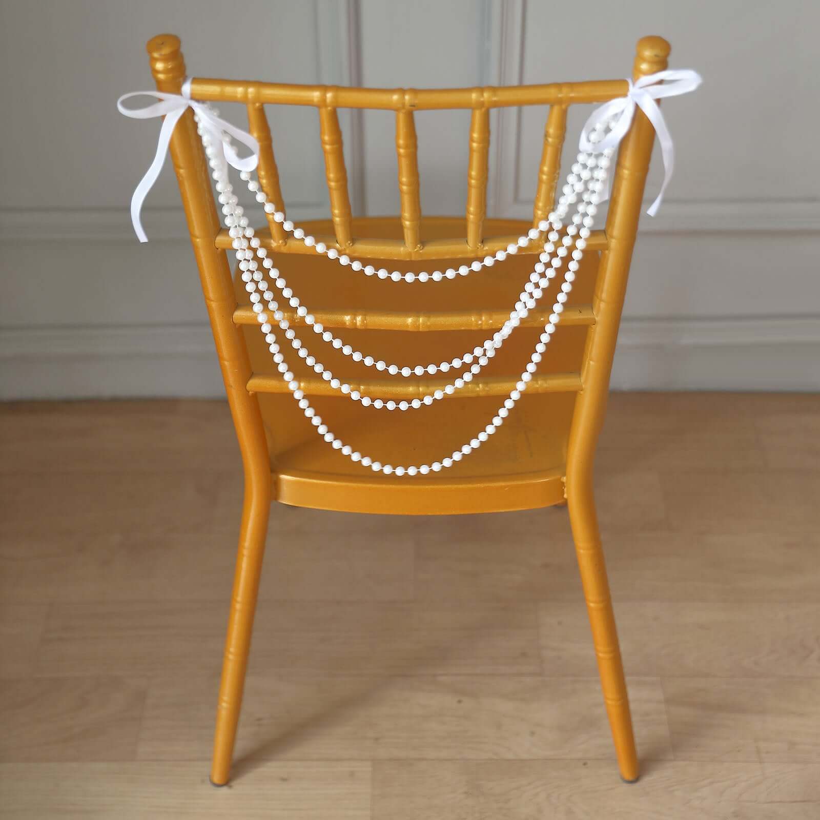 Faux Pearl Beaded 16" Chair Back Garland Sash White Gatsby - Inspired Style - Pre - Tied Chic Wedding Decor for Chiavari Chairs - Bell Racket Store
