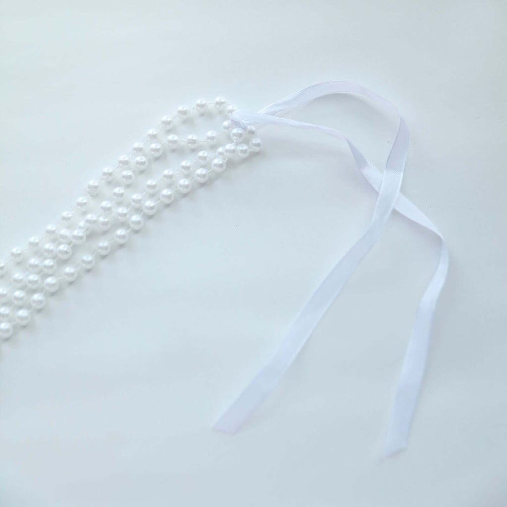 Faux Pearl Beaded 16" Chair Back Garland Sash White Gatsby - Inspired Style - Pre - Tied Chic Wedding Decor for Chiavari Chairs - Bell Racket Store