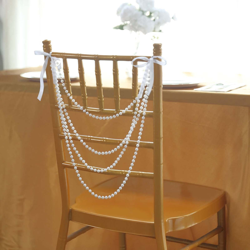Faux Pearl Beaded 16" Chair Back Garland Sash White Gatsby - Inspired Style - Pre - Tied Chic Wedding Decor for Chiavari Chairs - Bell Racket Store