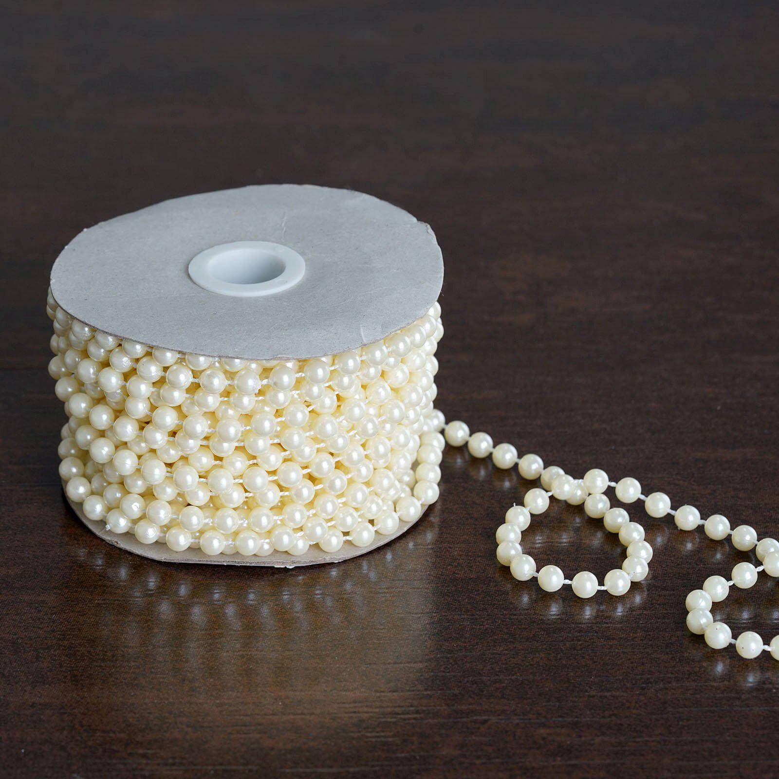 Faux Pearl Beads Vase Fillers in Ivory - Lustrous DIY Craft String Beads 12 Yards - Bell Racket Store