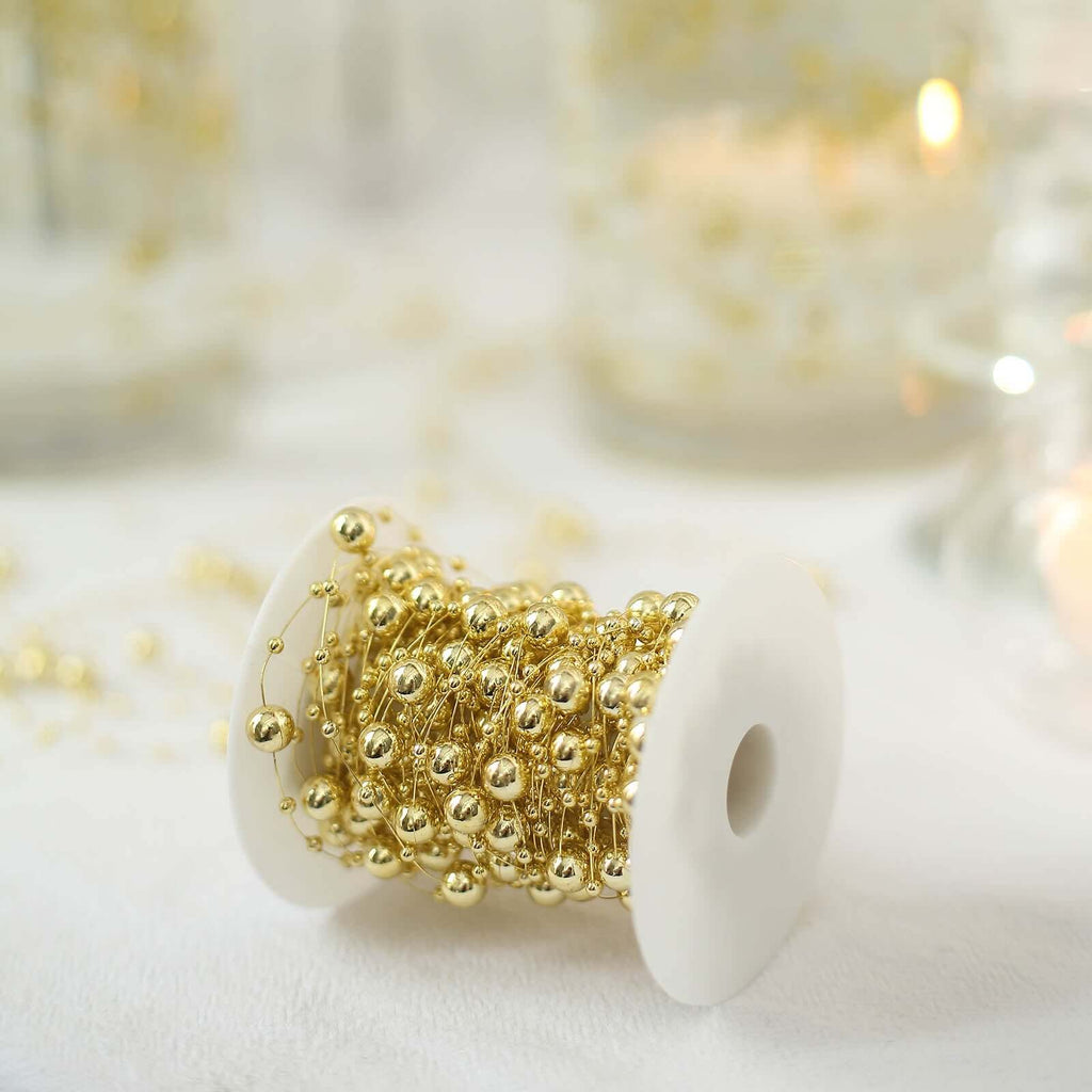 Faux Pearl String Beads Vase Filler - Gold DIY Craft Fishing Line Pearl Chains 100ft - Bell Racket Store