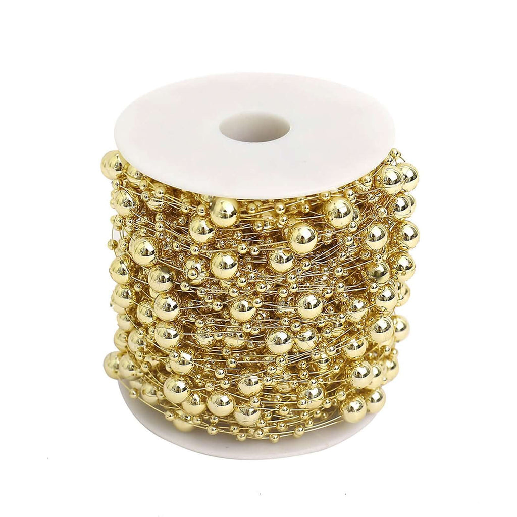 Faux Pearl String Beads Vase Filler - Gold DIY Craft Fishing Line Pearl Chains 100ft - Bell Racket Store