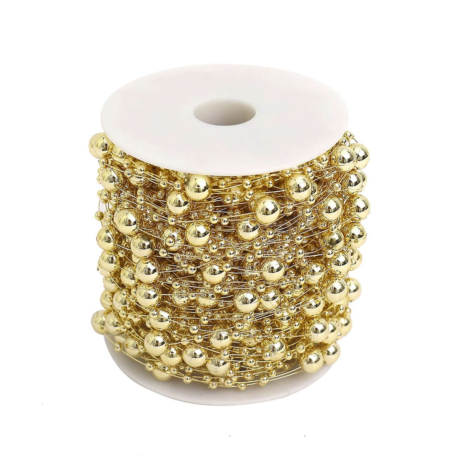 Faux Pearl String Beads Vase Filler - Gold DIY Craft Fishing Line Pearl Chains 100ft - Bell Racket Store