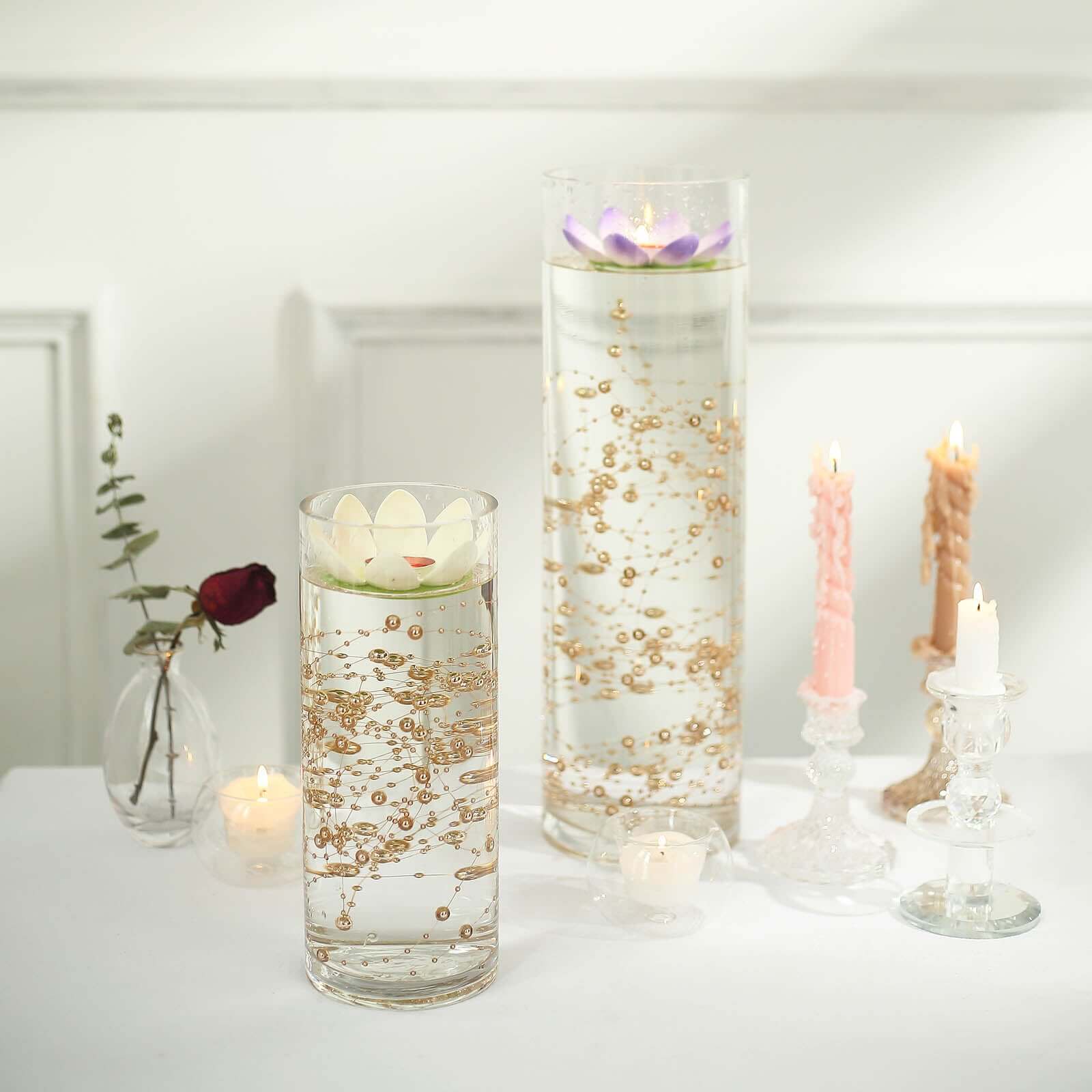 Faux Pearl String Beads Vase Filler - Rose Gold DIY Craft Fishing Line Pearl Chains 100ft - Bell Racket Store