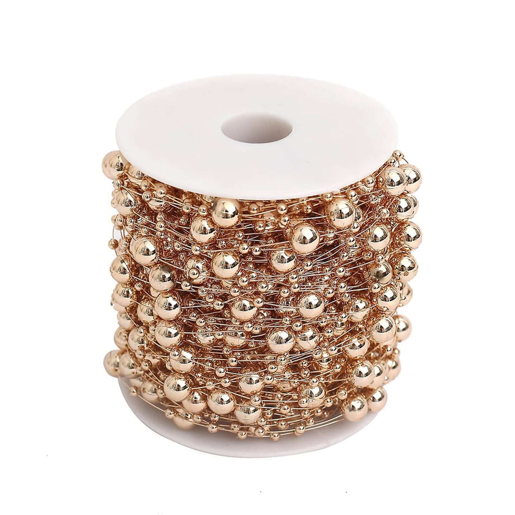 Faux Pearl String Beads Vase Filler - Rose Gold DIY Craft Fishing Line Pearl Chains 100ft - Bell Racket Store