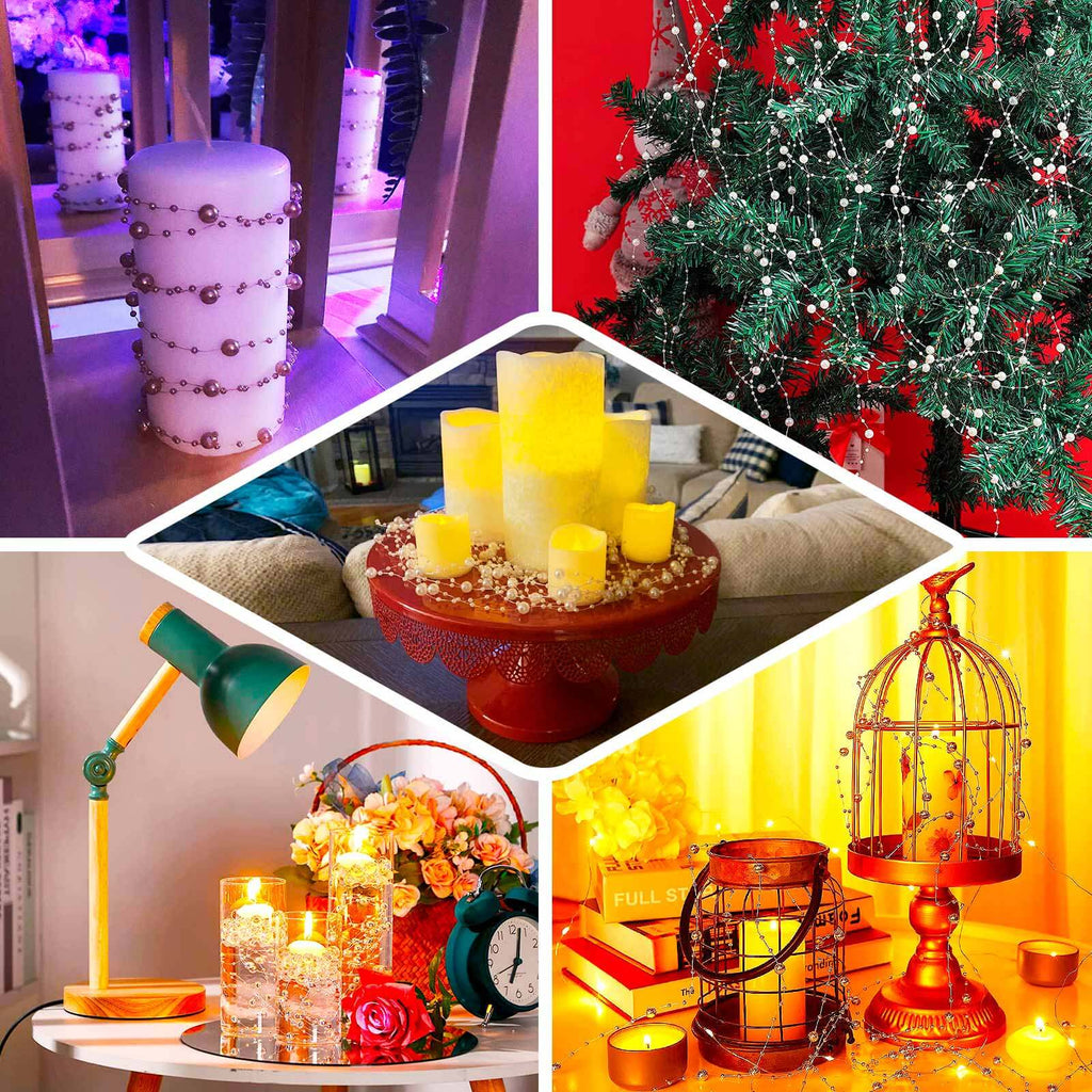 Faux Pearl String Beads Vase Filler - Rose Gold DIY Craft Fishing Line Pearl Chains 100ft - Bell Racket Store