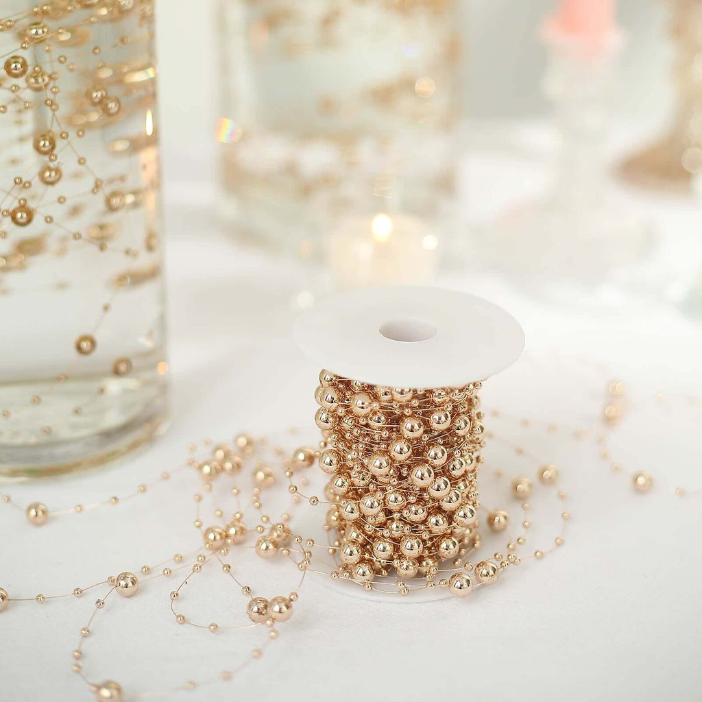 Faux Pearl String Beads Vase Filler - Rose Gold DIY Craft Fishing Line Pearl Chains 100ft - Bell Racket Store