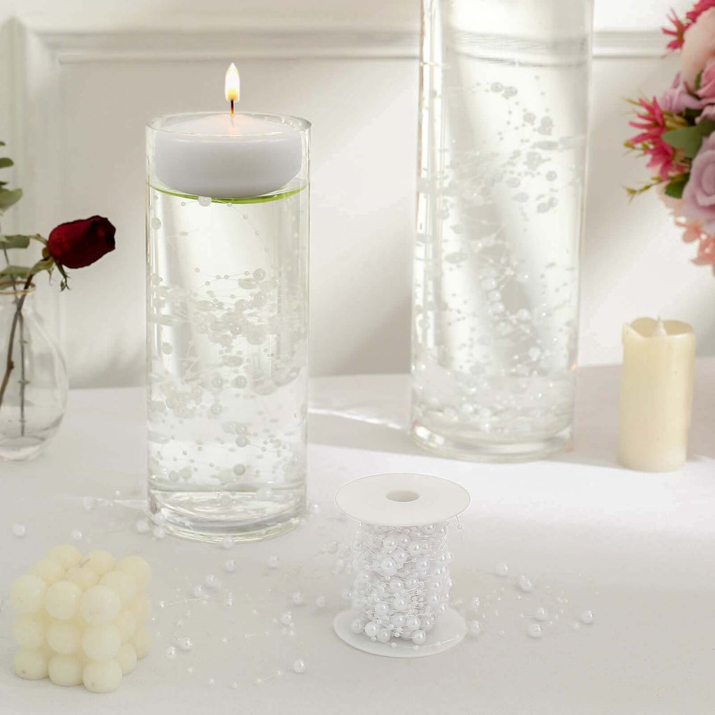 Faux Pearl String Beads Vase Filler - White DIY Craft Fishing Line Pearl Chains 100ft - Bell Racket Store