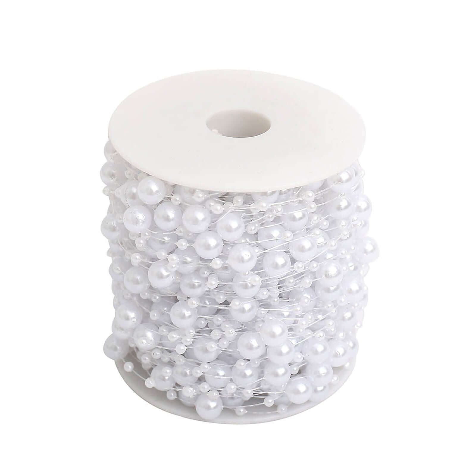 Faux Pearl String Beads Vase Filler - White DIY Craft Fishing Line Pearl Chains 100ft - Bell Racket Store