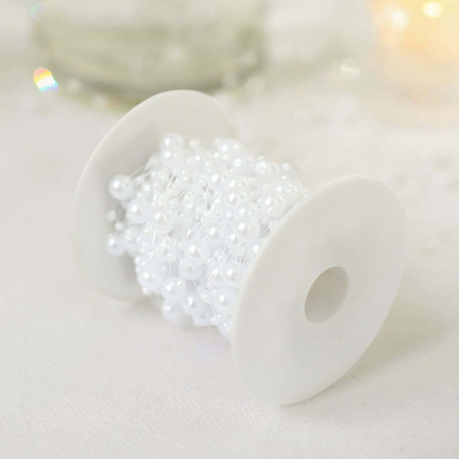 Faux Pearl String Beads Vase Filler - White DIY Craft Fishing Line Pearl Chains 100ft - Bell Racket Store