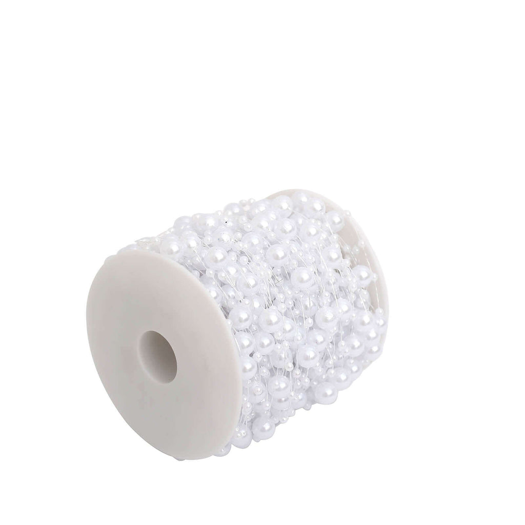 Faux Pearl String Beads Vase Filler - White DIY Craft Fishing Line Pearl Chains 100ft - Bell Racket Store