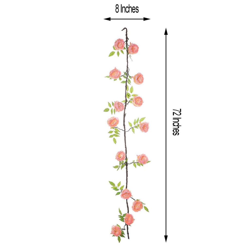 6ft Blush Artificial Silk Peony Hanging Flower Garland, Faux Vine