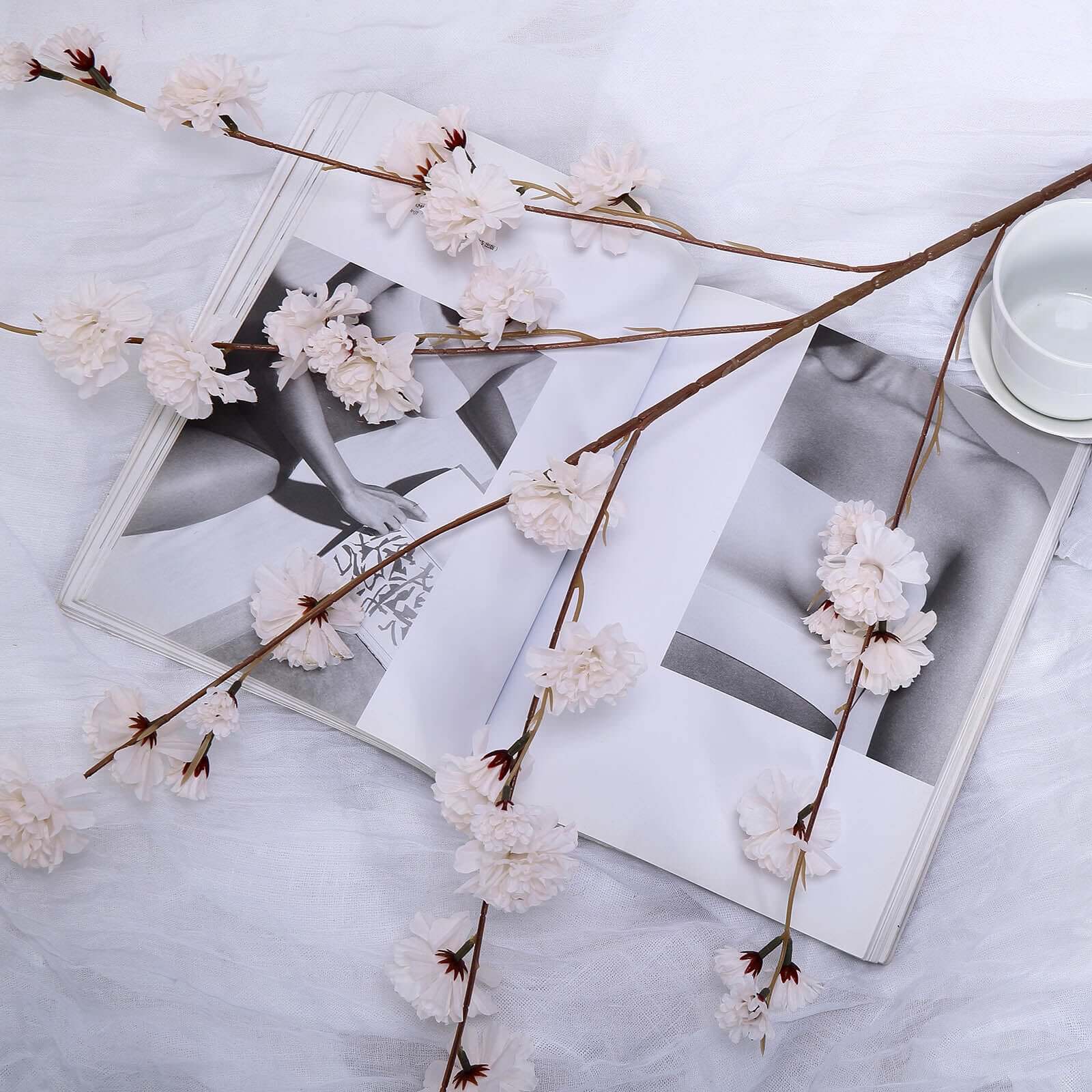 2 Branches 42" Tall Ivory Artificial Silk Carnation Flower Stems